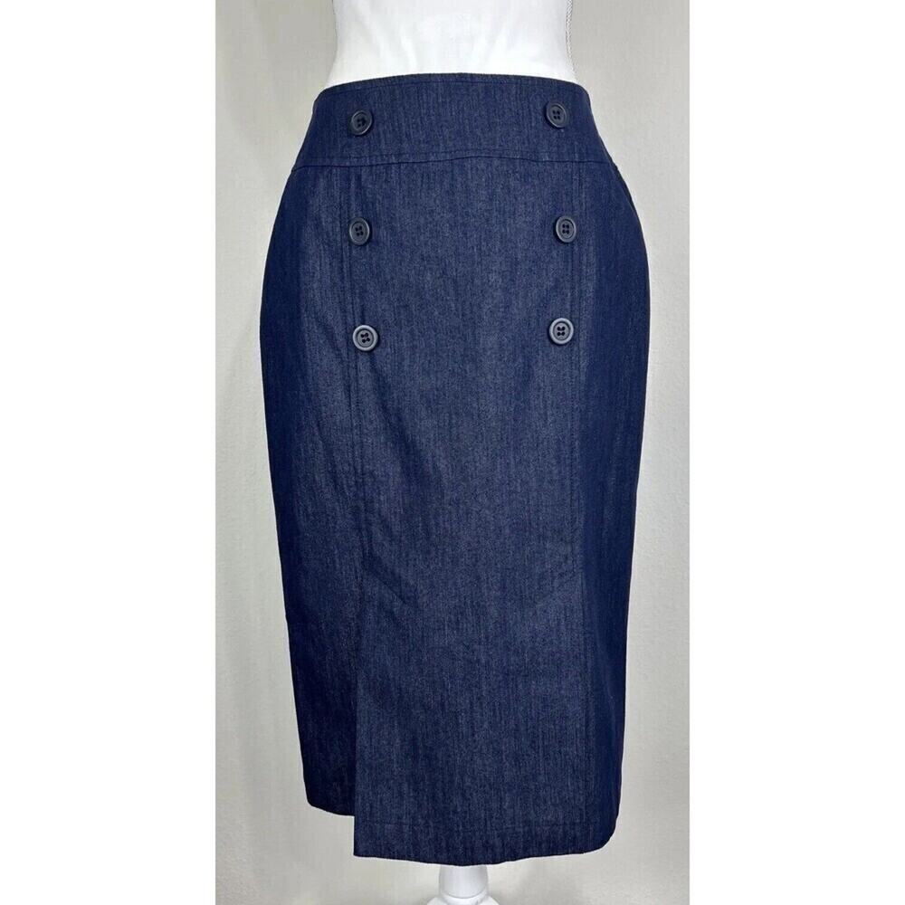 Pure Collection Navy Denim Sailor Pencil Skirt Women Size 10 NWT